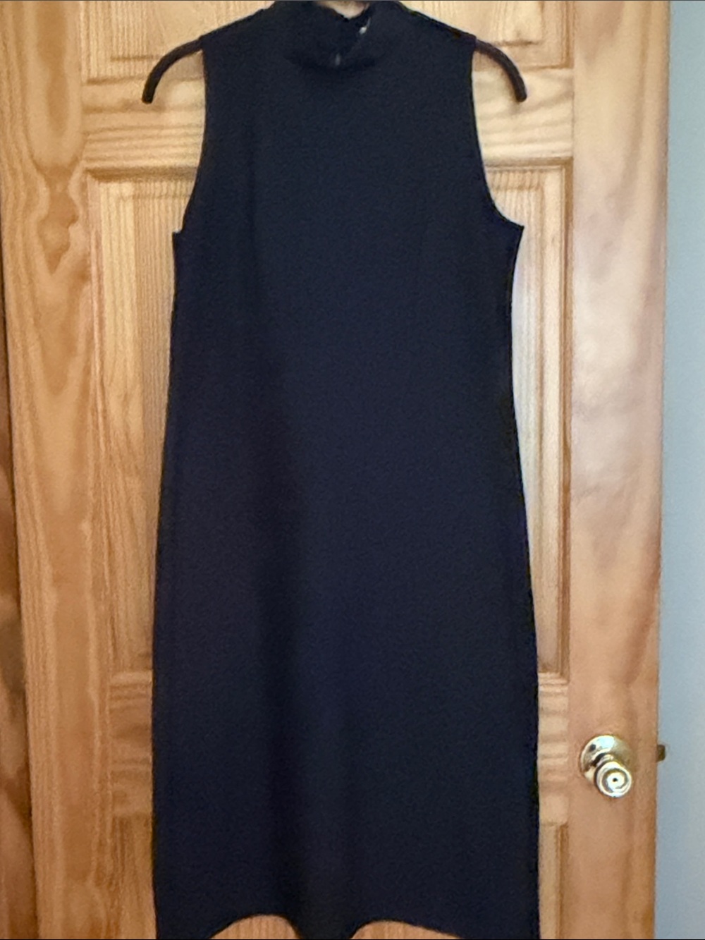 Slinky Brand Sleeveless Black knee length Mock Neck Dress